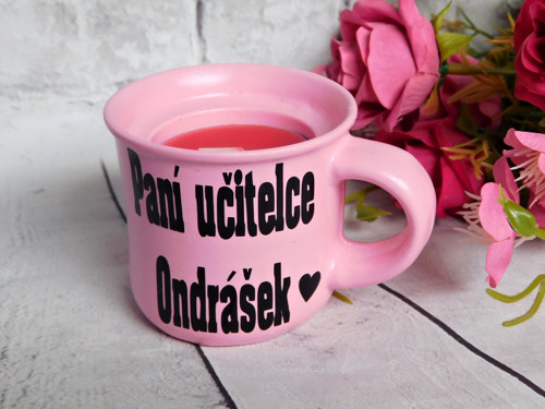 Svícen hrníček s věnováním pro paní učitelku