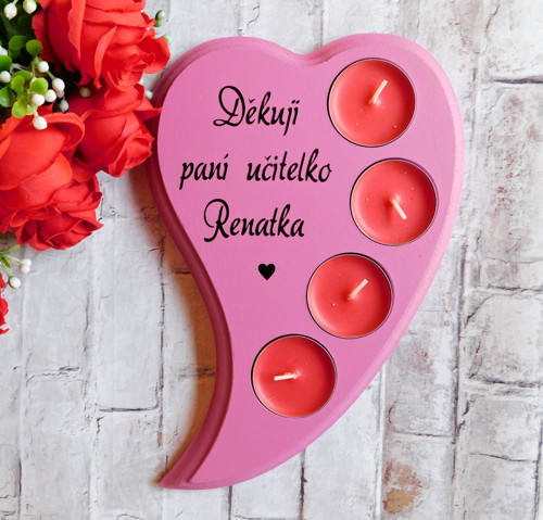 Dřevěný svícen dárek pro paní učitelku s věnováním