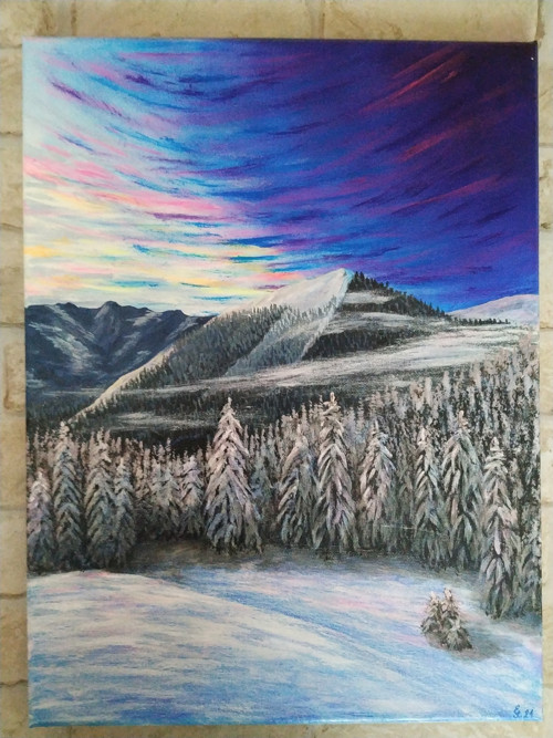 Hora s fantasy nebem 30x40 - akrylový obraz