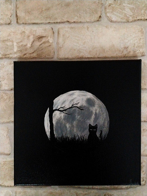 Kočka a stříbrný měsíc 20x20 - akrylový obraz