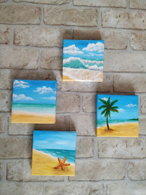 Střípky moře 4 ks (10x10) - akrylové obrázky - set