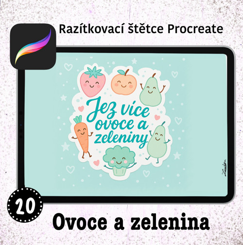 20 kreslených razítek ovoce a zelenina Procreate