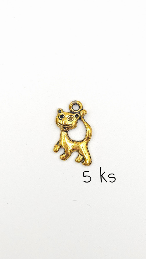 Stojící kočka 22x16 mm zlatá, 5 ks