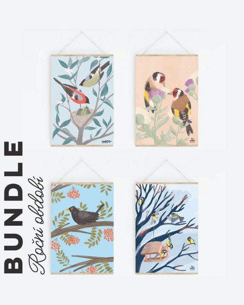 Bundle 4 tisky A4 // Roční období s ptáčky