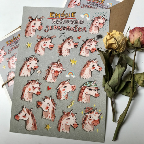 Emócie ružového jednorožca - print A5