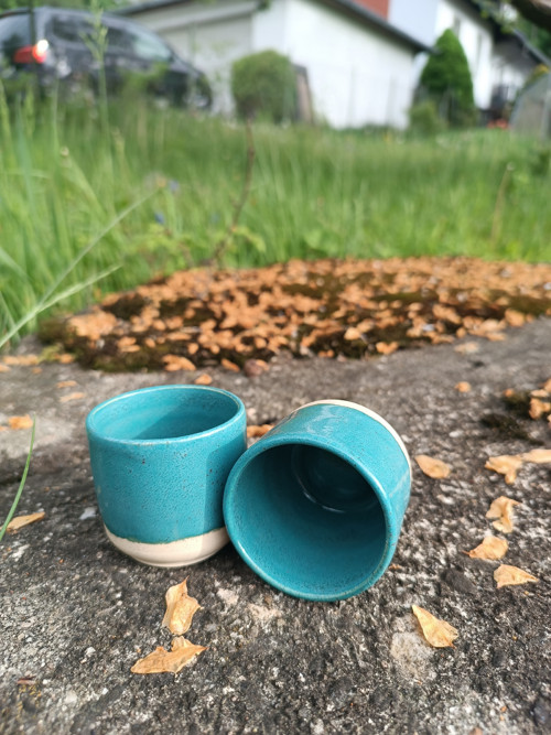 Keramický kalíšek,hrnek na espresso 50 ml "tyrkys"