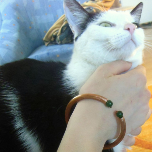 Trubičkový měděný náramek s jadeitovými korálky