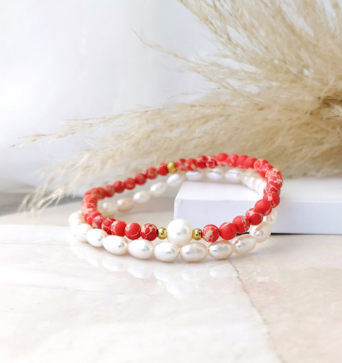 Minerální náramek/ jaspis /regalit + perla/ 0,4