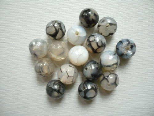 Fasetované kuličky 10 mm - hadí achát, 2 ks