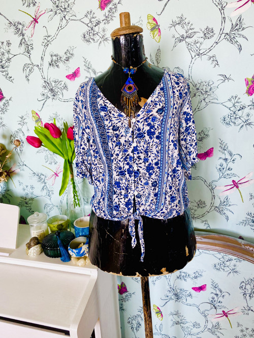 Top boho modrobílý — foto 1