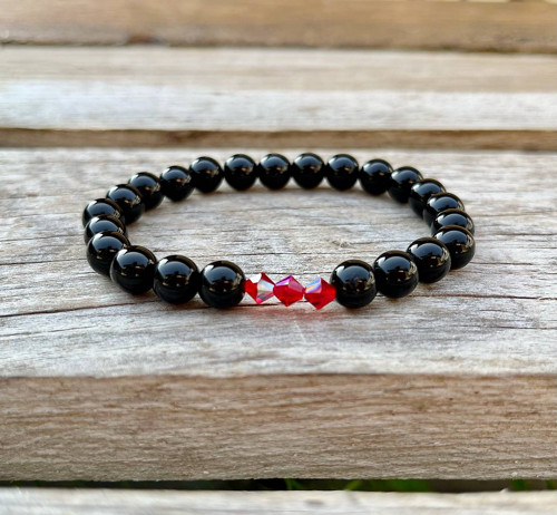 Náramok so swarovski korálkami - ónyx