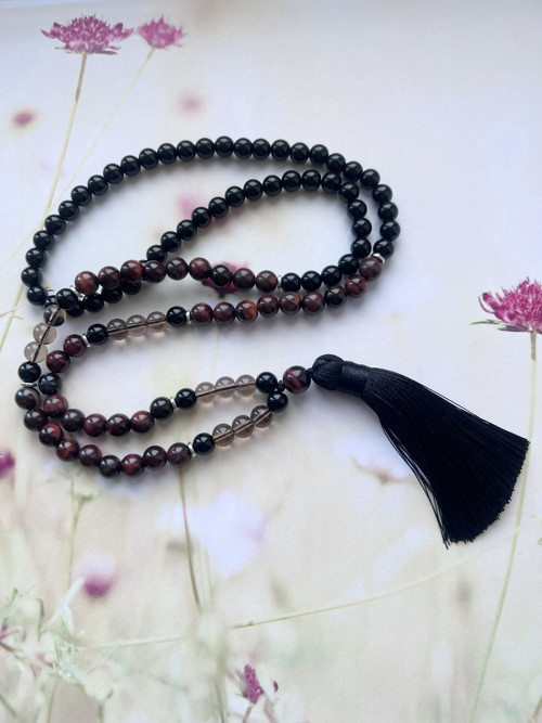 Japa Mala - černý onyx a tygří oko