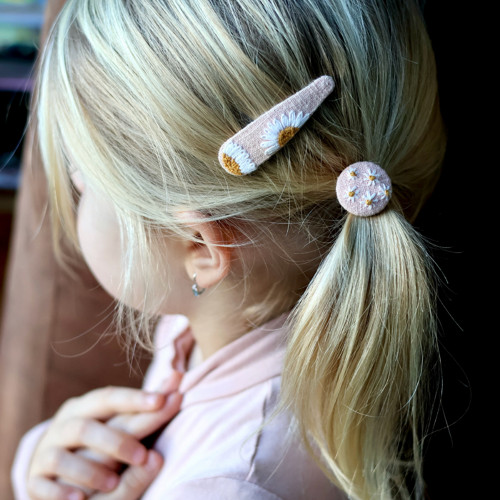 Set vyšívané spony a buttonky na culík PEACH