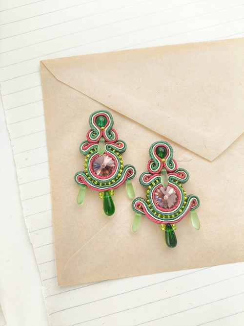 Soutache náušnice - V melounovém cukru