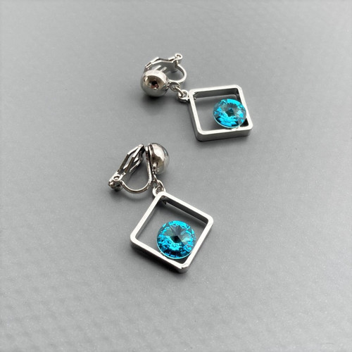Antialerg. klipsy Aquamarine Swarovski čtverec