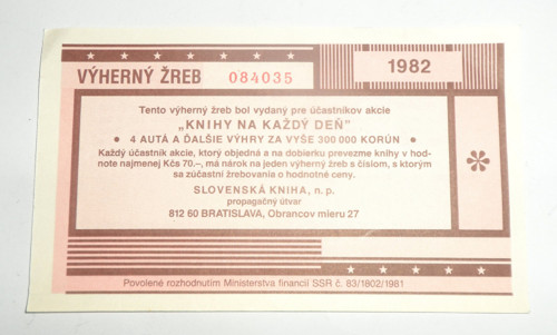 Originál tiskopis, výherní LOS • 1982 — foto 1