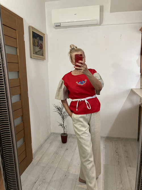 ĽAN-ový TOP/Blúza s FOLK Výšivkou / RED & WHITE/