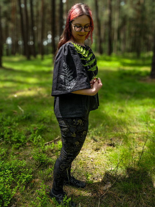 Lněná halenka s kapradinovým potiskem - L