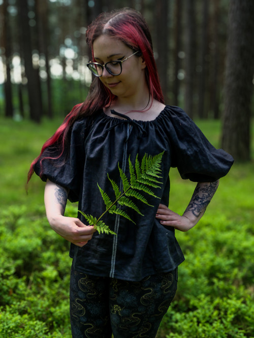 Lněná halenka s 3/4 rukávem - M