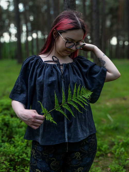 Lněná halenka s krátkým rukávem - M