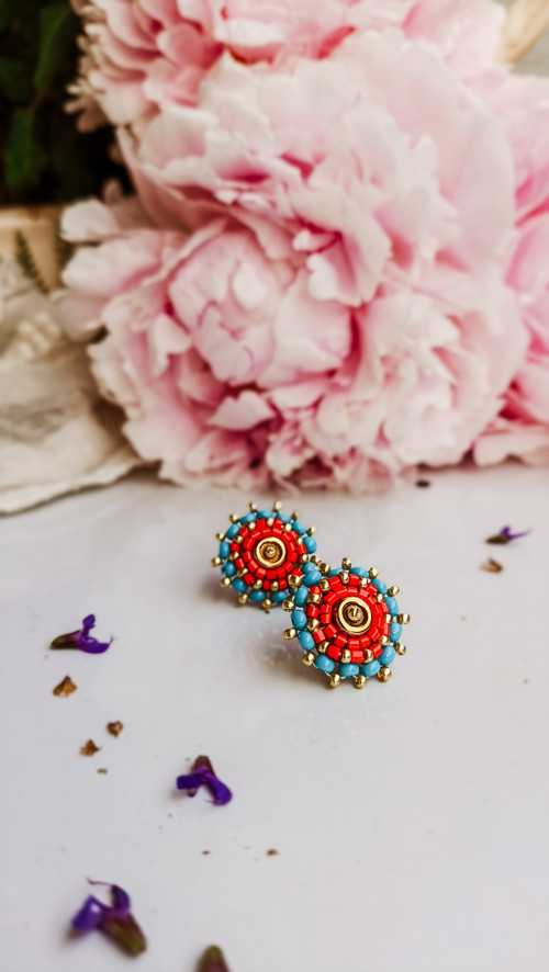 Red- Turquoise baldachins n.3 - vyšívané puzety