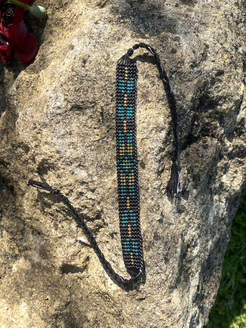 Náramek Aztec black petrolejová