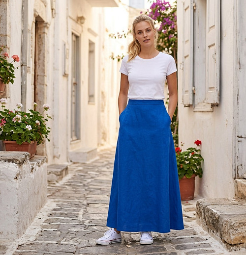 Lněná sukně kobaltová