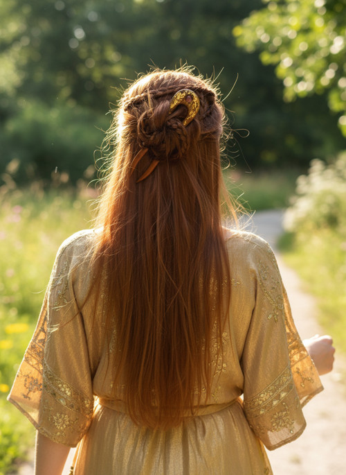 Boho jehlice s achátem a zlatými plátky