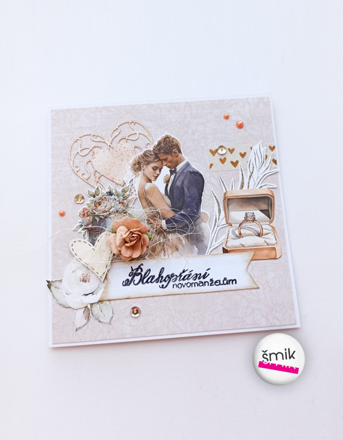 Svatební přání se snoubenci a dortem Love and Lace