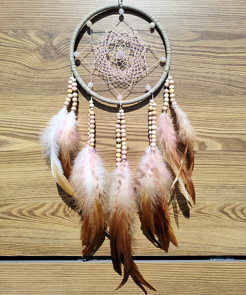 Lapač snů-authentic-16 cm - béžový s růženínem