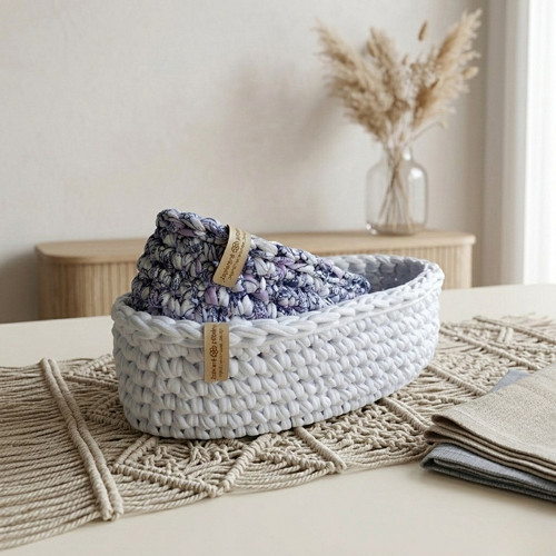 Háčkované košíky | set White Amethyst