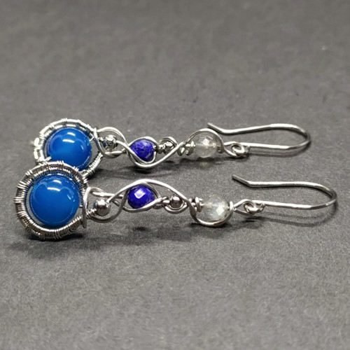 Náušnice s acháty, lapis lazuli a labradority