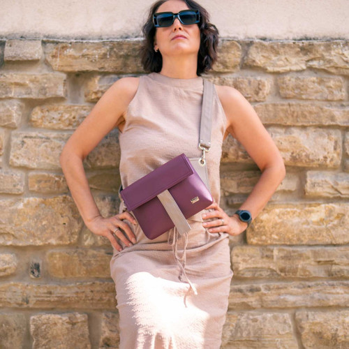 Crossbody kabelka/ledvinka vínová - šedobéžová