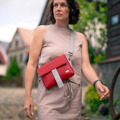 Crossbody kabelka/ledvinka červená- šedá