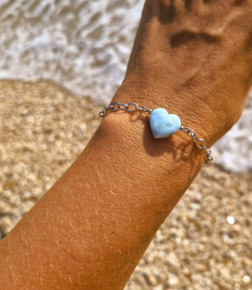 Larimar*srdce*větší*náramek*ocel