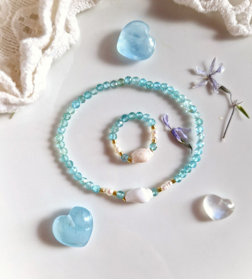 Mušle*perly*apatit laguna blue*miyuki*náramek