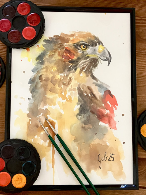 Dravec, malba akvarelem, A4, série Gab '25