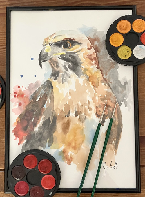 Dravec, malba akvarelem, A4, série Gab '25