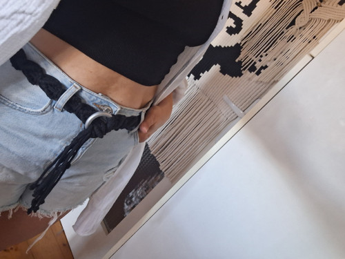 Boho macramé opasek/pásek Black/Silver