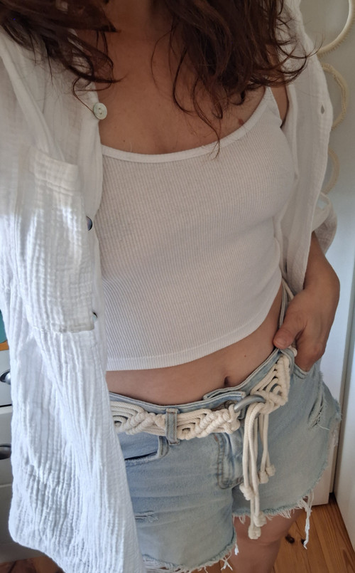 Boho macramé opasek/pásek Creamy/Silver