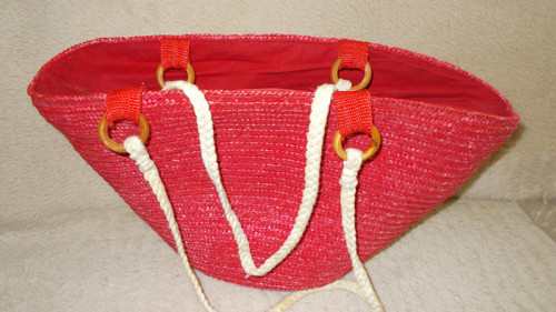 Červená slaměná taška / košík 52x31x16 cm
