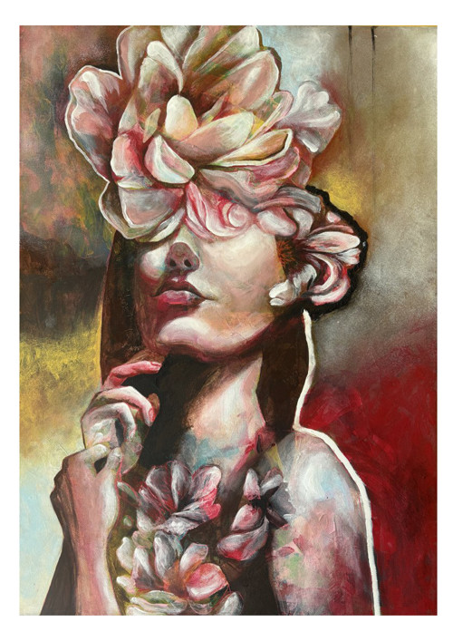 Žena s kytkou ve vlasech 50x70