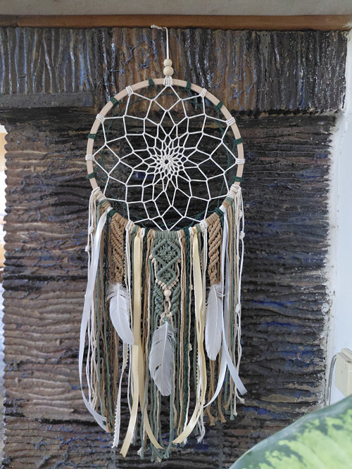Macramé lapač snů zelený 30x80cm