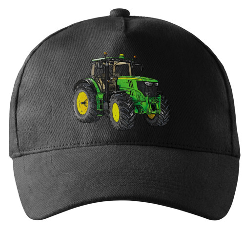 Kšiltovka s traktorem John Deere 6210R černá
