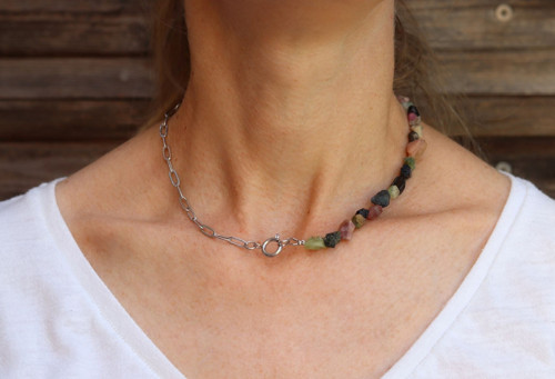 Náhrdelník choker - surový turmalín