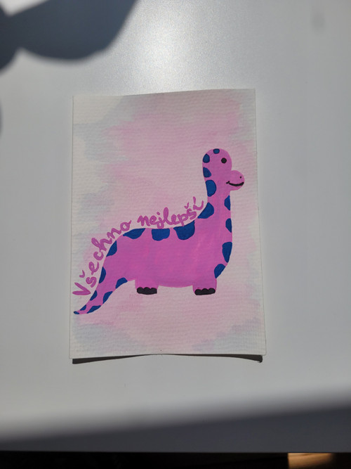 Přání: Růžový dinosaurus - Všechno nejlepší