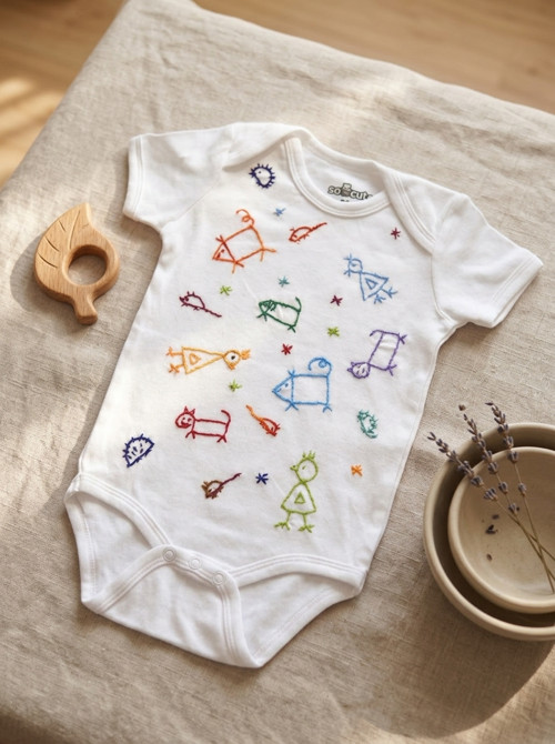 Dětské body „Doodles“ – bílé, 86