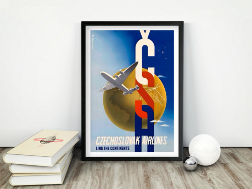 Vintage plakát ČSA Link the Continents cca 1946