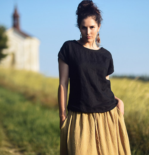 Lněná halenka černá