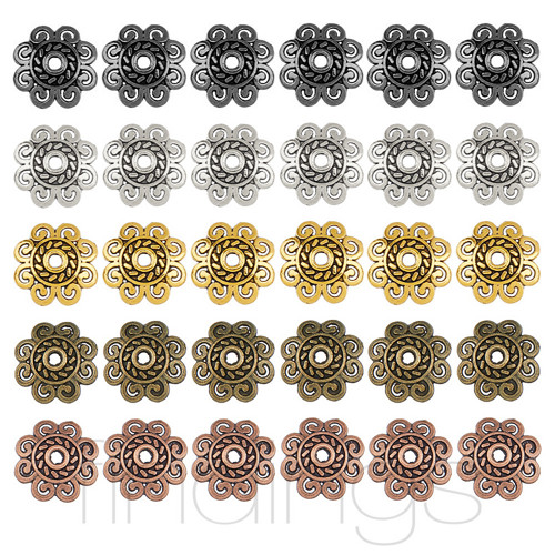 Kaplíky kytičky 13mm / 6 ks / Gunmetal